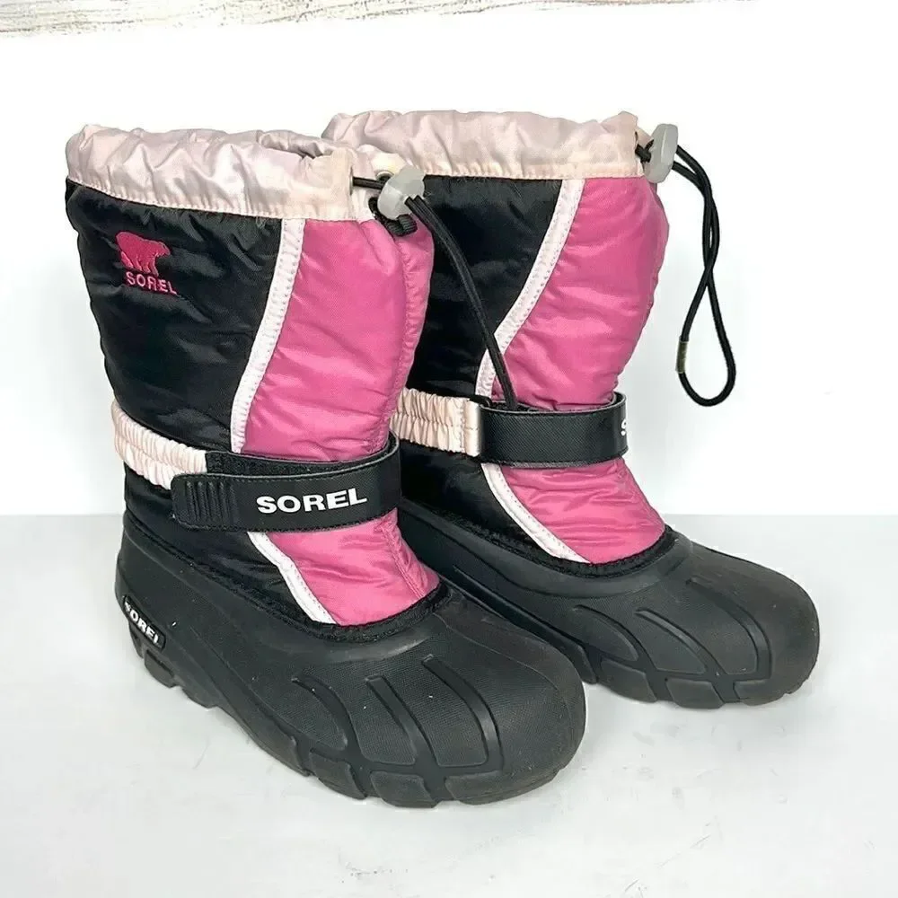 Sorel Youth Flurry Weather Resistant Snow Boot Pink Black size US 4 (22 cm)